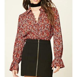 Forever 21 S Floral Button Down Slight Crop Top Long Sleeve
